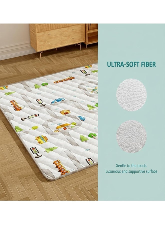 Beauenty Soft Sponge Baby Play Mat, Microfiber Fabric Crawling Mat, Baby Playpen Floor Pad, Foldable, 2cm Thick High-Resilience Sponge, Multi-Use Picnic Mat for Indoor Outdoor (127 * 127cm) - Image 3